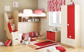 Детская комната Бэрри (Бежевый/Красный/корпус Клен) в Видном - vidnoe.katalogmebeli.com | фото