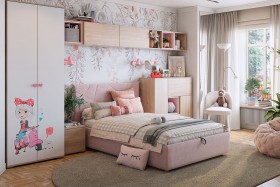 Комплект детской мебели Алина К2 Дуб мария/белый/нежно-розовый велюр в Видном - vidnoe.katalogmebeli.com | фото