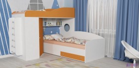 Кровать-чердак Кадет-2 угловая с металлической лестницей Белое дерево/Оранжевый в Видном - vidnoe.katalogmebeli.com | фото