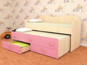 Кровать детская Нимфа двухместная 2.0 Дуб молочный/Розовый в Видном - vidnoe.katalogmebeli.com | фото