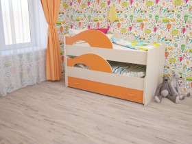 Кровать детская Радуга 1600 Млечный дуб/Оранжевый в Видном - vidnoe.katalogmebeli.com | фото