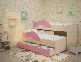 Кровать детская Радуга 1600 Млечный дуб/Розовый в Видном - vidnoe.katalogmebeli.com | фото
