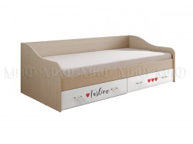 Кровать Girl Вега 0,9 м (Дуб беленый/Белый глянец/фотопечать) в Видном - vidnoe.katalogmebeli.com | фото