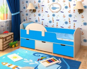 Кровать Малыш-мини с бортиком Дуб молочный/Голубой в Видном - vidnoe.katalogmebeli.com | фото