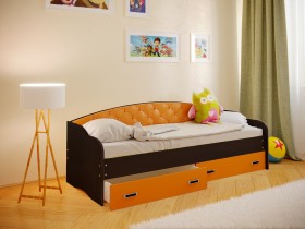 Кровать Софа-7 с мягкой спинкой (800х1900) Венге/Оранжевый в Видном - vidnoe.katalogmebeli.com | фото