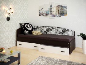 Кровать Софа-9 с мягкой спинкой с рисунком Милана (900х1900) Венге/Белый в Видном - vidnoe.katalogmebeli.com | фото