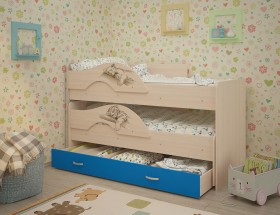 Кровать выкатная Радуга-Сафари детская 1600 Млечный дуб/Голубой в Видном - vidnoe.katalogmebeli.com | фото