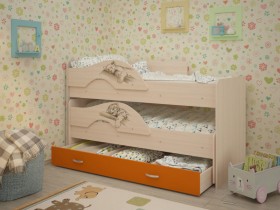 Кровать выкатная Радуга-Сафари детская 1600 Млечный дуб/Оранжевый в Видном - vidnoe.katalogmebeli.com | фото