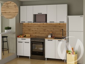 Кухня Кьяра 2.0 м с окапом (белый/карбон фарфор/26мм/дуб вотан) в Видном - vidnoe.katalogmebeli.com | фото