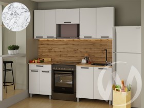Кухня Кьяра 2.0 м с окапом (белый/карбон сакура, вулкан/26мм/мрамор итальянский) в Видном - vidnoe.katalogmebeli.com | фото