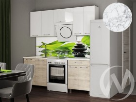 Кухня Нора 2.0м (корпус белый/белый, дуб шале светлый) 26мм мрамор итальянский в Видном - vidnoe.katalogmebeli.com | фото