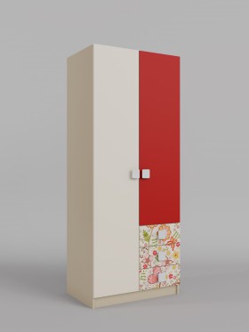 Шкаф 2-х створчатый с ящиками Ретвит (Бежевый/Красный/корпус Клен) в Видном - vidnoe.katalogmebeli.com | фото