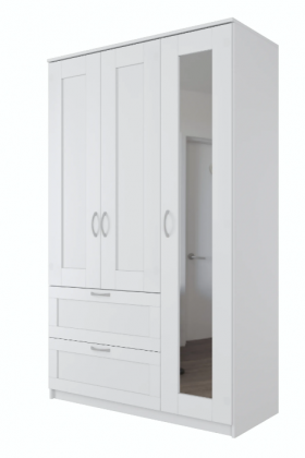Шкаф трехдверный Сириус с зеркалом и 2 ящиками белый в Видном - vidnoe.katalogmebeli.com | фото